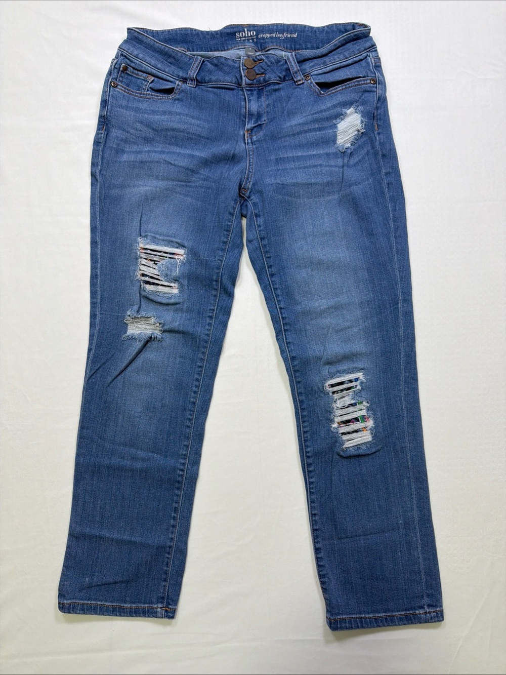 Soho Blue Distressed Cropped Boyfriend Jeans